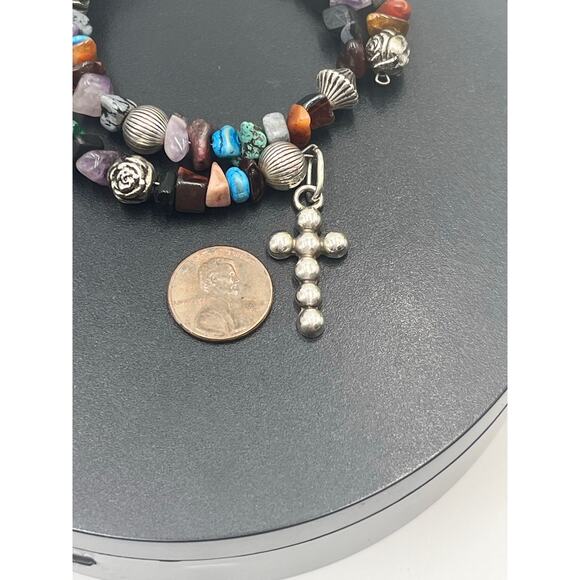 Taxco Mexico 925 Vintage
Sterling Silver Gemstone Wrap Bracelet Cross Pendant - Picture 5 of 13